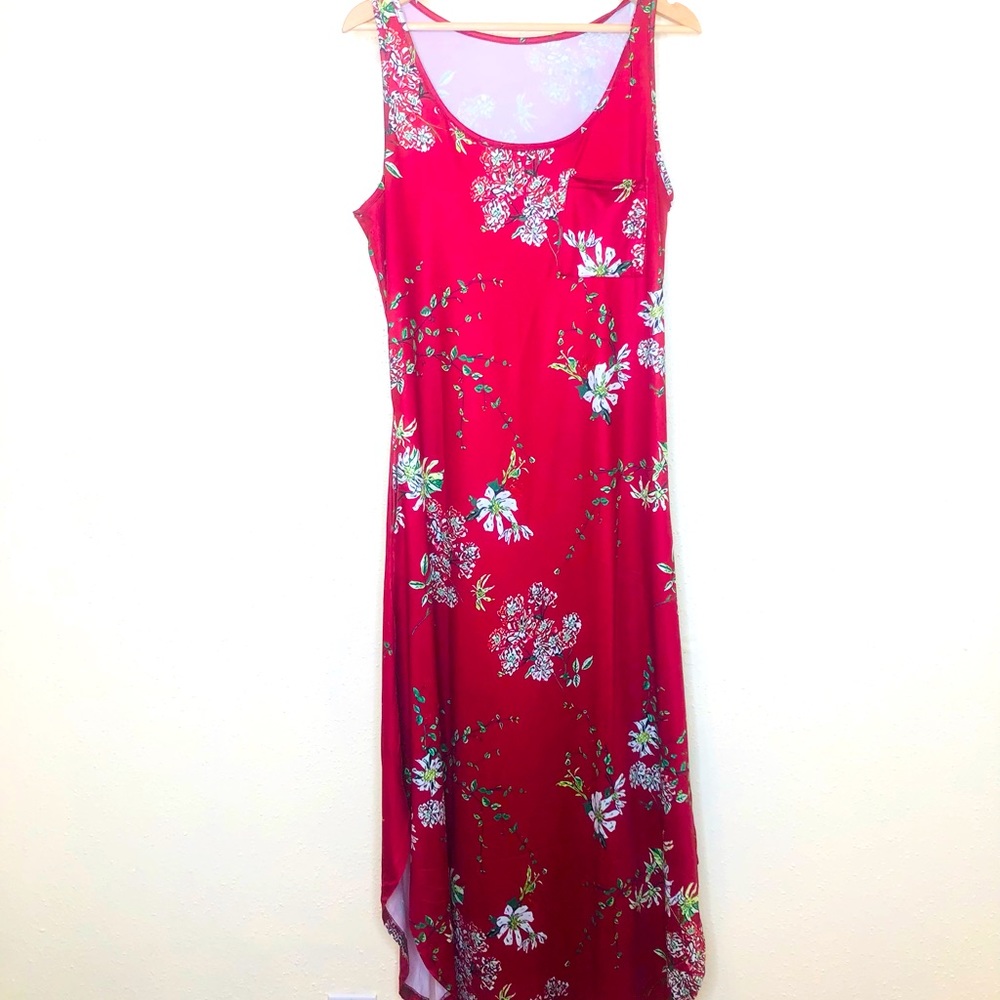 Red Floral Print Casual Loose Fit Dress